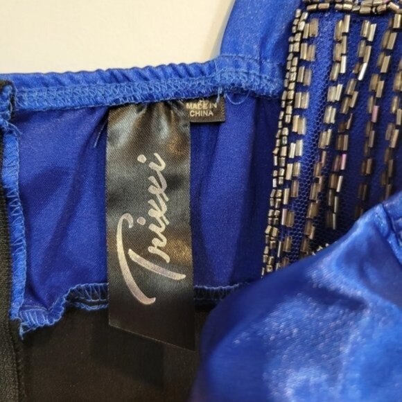 Trixxi | Beaded Round Neckline Cocktail mini Bandage Bodycon Dress Blue Black - Picture 6 of 6